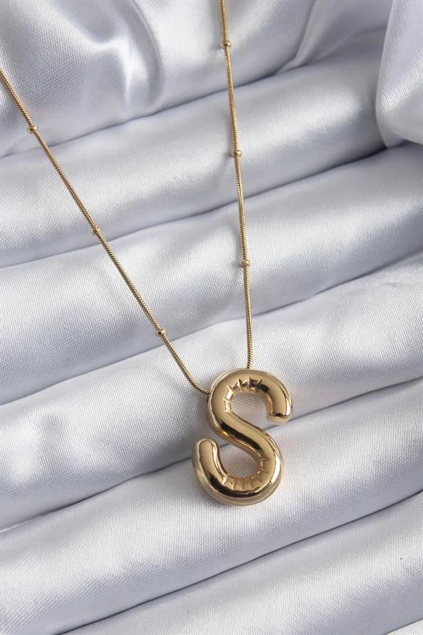 316l Çelik Gold Renk Bubble "s" Harf Model Kadın Kolye
