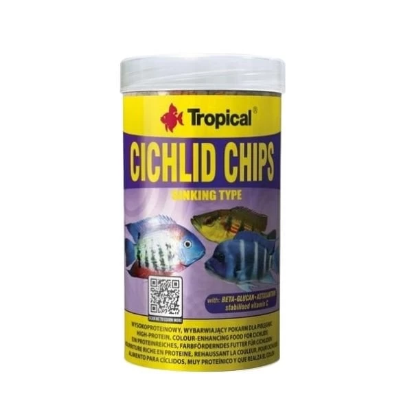 Tropical Cichlid Chips Cichlid Balıkları Için Renklendirici Cips Balık Yemi 1000 Ml 520 Gr