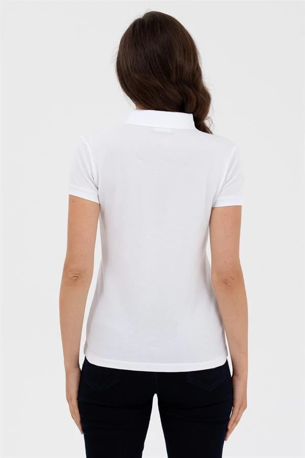 Loglu Fitted Kadın Polo Yaka - Renk: Beyaz, Beden: Small