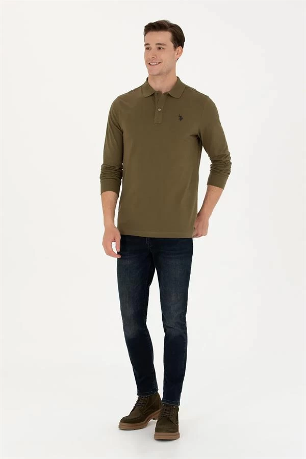 Basic Uzun Kollu Polo Yaka T-shirt  - Renk: Hakİ, Beden: Xxlarge