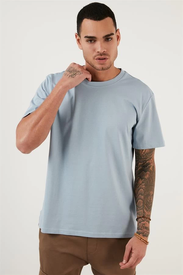 Bisiklet Yaka Relax Fit Erkek T- Shirt Sıyah Sıyah Sıyah Sıyah Siyah Mavİ - Renk: Mavİ, Beden: Small