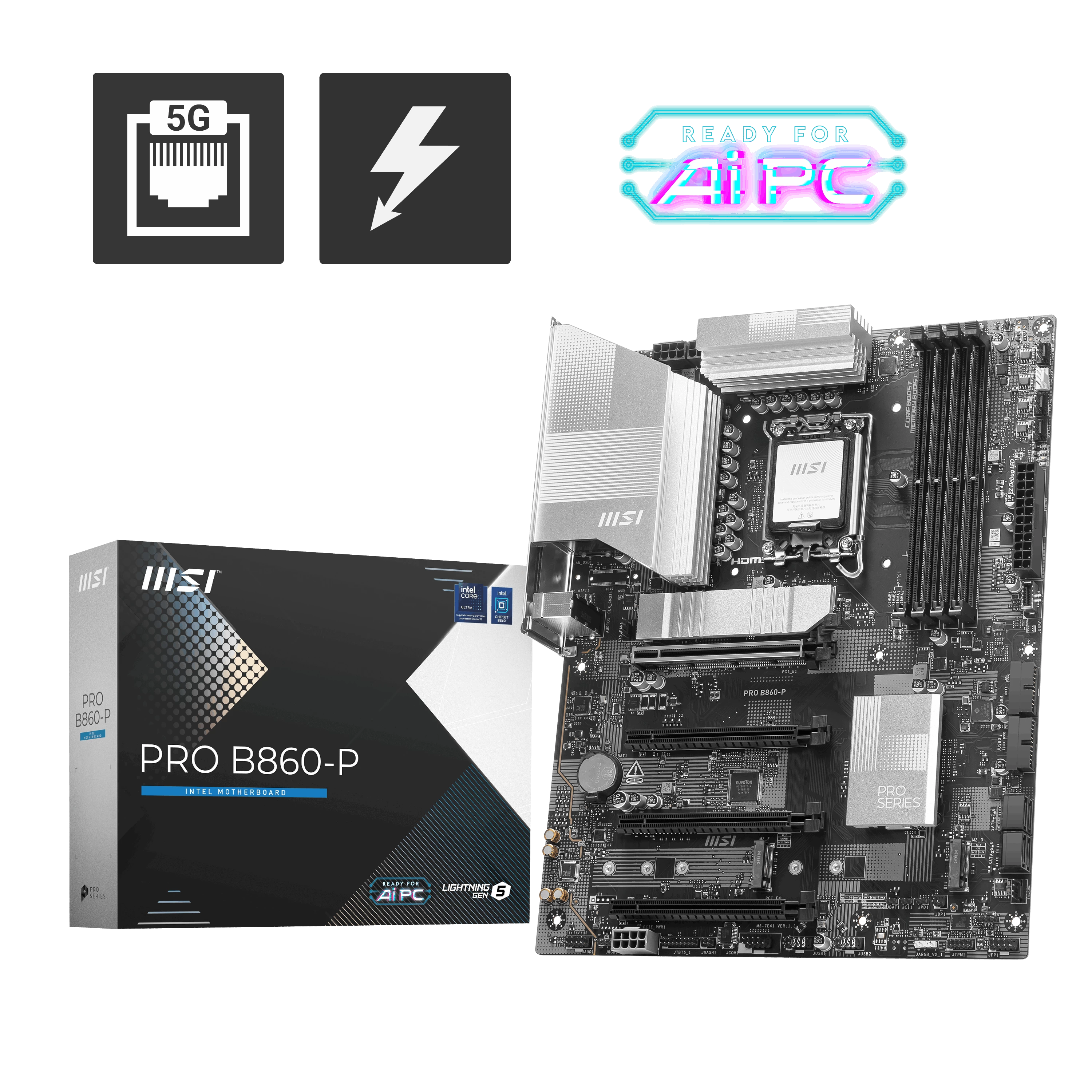 Msi Mb Pro B860-p Soket 1851 Ddr5 8600mhz(oc) 3xm.2 1x Tb4 Hdmi Display 5g Lan Atx
