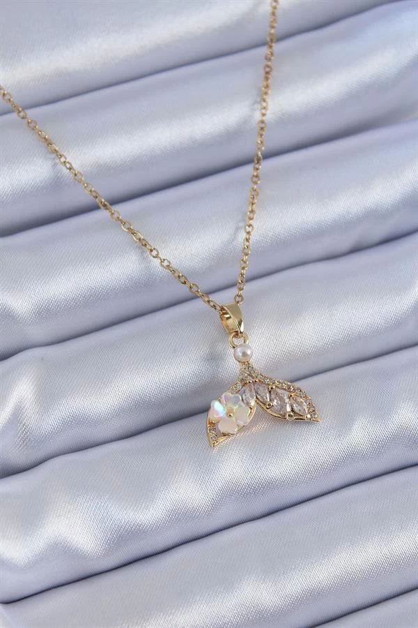 316l Çelik Gold Renk Zirkon Taşlı Martı Model Çiçek Detay Kadın Kolye