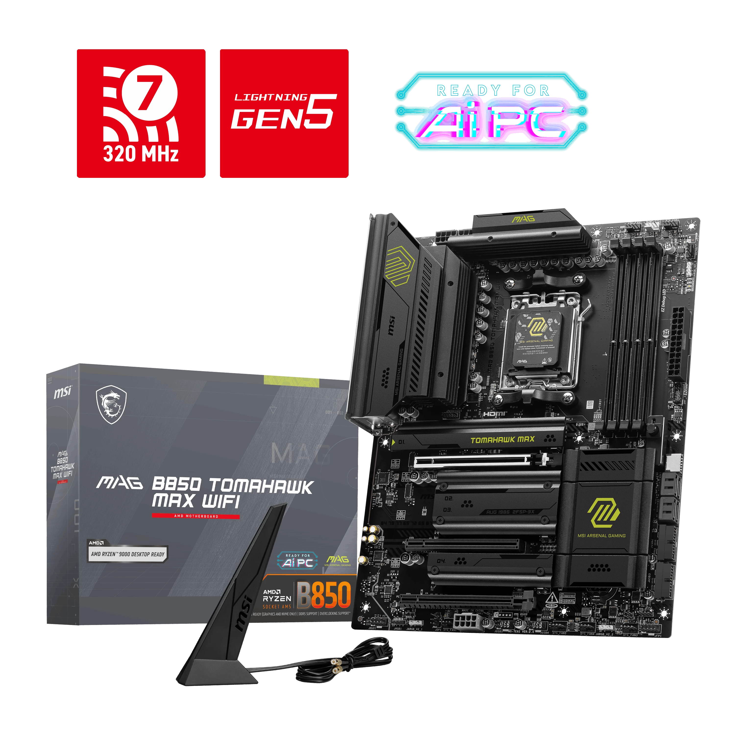 Msi Mag B850 Tomahawk Max Wifi Am5 Ddr5 8400mhz(oc) Hdmi 4x M.2 Usb 10gbs 5g Lan Wi-fi 7 Atx