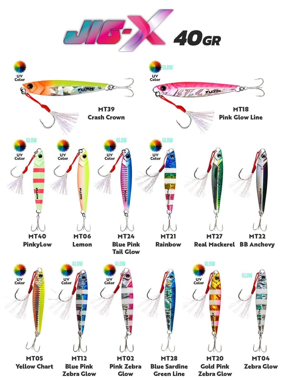 Fujin Jig-x 40gr. Shore Jigging - Jig Yem Blue Pink Zebra Glow