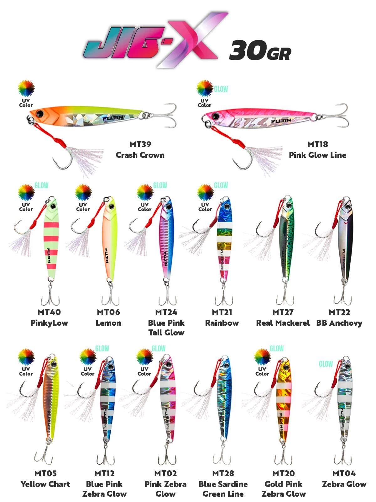 Fujin Jig-x 30gr. Shore Jigging - Jig Yem Rainbow Glow