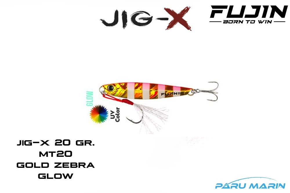 Fujin Jig-x 20gr. Shore Jigging - Jig Yem Gold Pink Zebra Glow