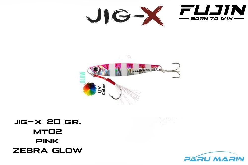 Fujin Jig-x 20gr. Shore Jigging - Jig Yem Pink Zebra Glow