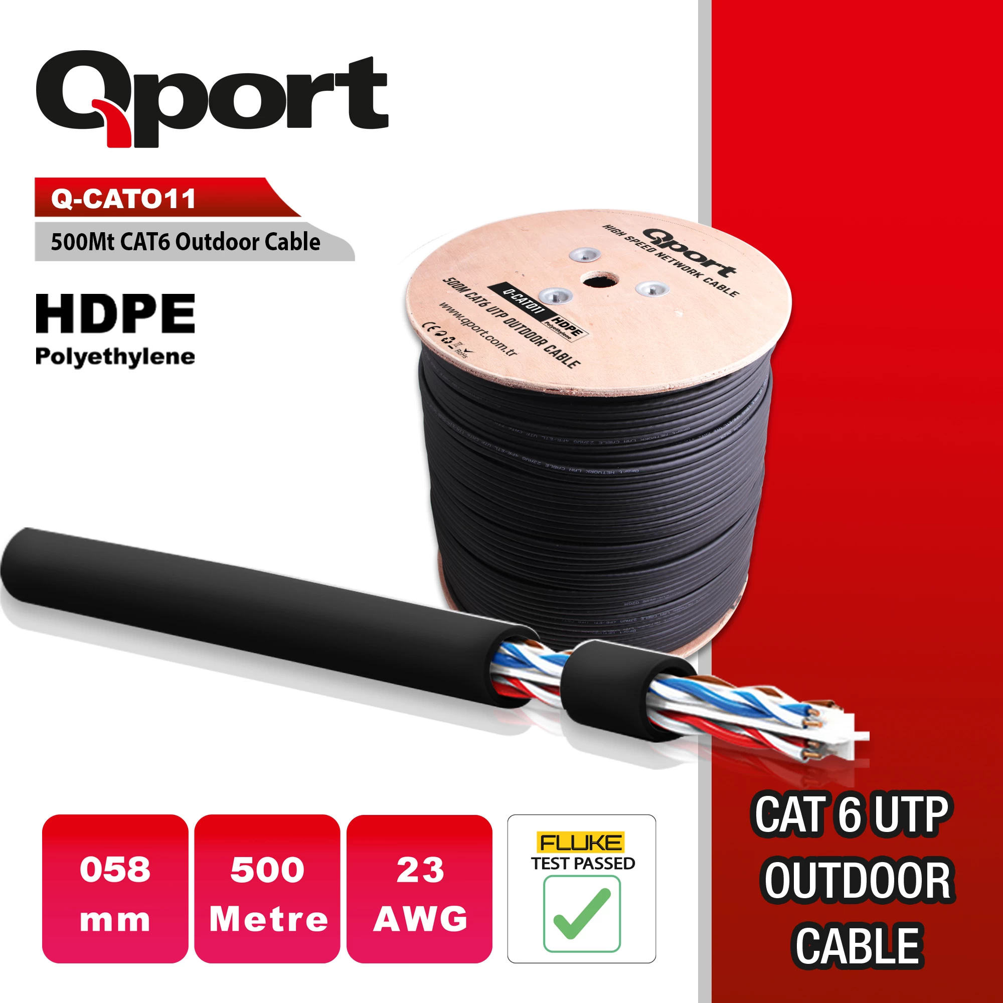 Qport Q-cato11 23awg 500 Metre Cat6 Utp Pe Outdoor Kablo