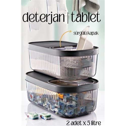 Modacar Multibox Deterjan Tablet Kutusu Sürgülü Kapak 5 Litre 2 Adet
