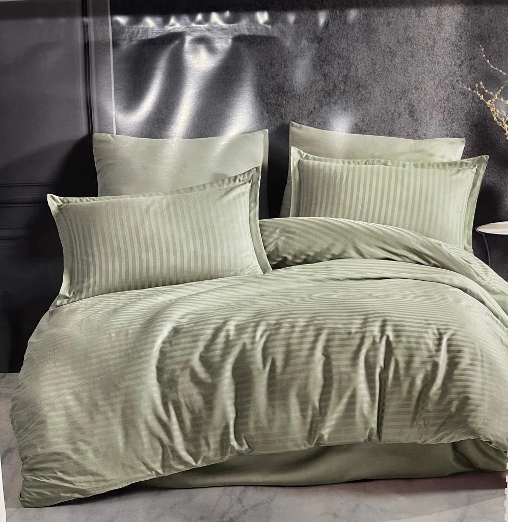 Clasy Çizgili Saten Nevresim Takımı Çift Kişilik Ada Çayı