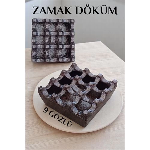 Modacar Kapaklı Zamak Döküm Kare Küllük Metal Kül Tablası - Kafe Küllüğü Kahve