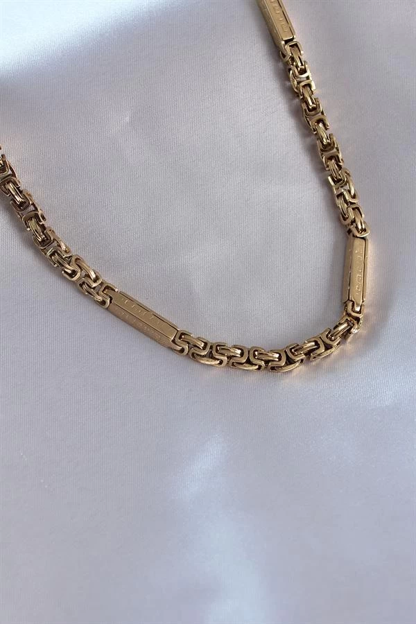 316l Çelik Gold Renk Kral Zincir Renk İşleme Detay Erkek Kolye