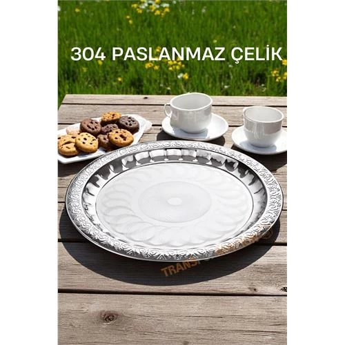 Modacar Servis Tepsisi - Çelik Çay Tepsisi  Şık Desenli Tepsi 44 Cm