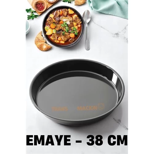 Modacar Emaye Fırın Tepsisi Siyah - Yuvarlak Emaye Fırın Tepsisi 38 Cm
