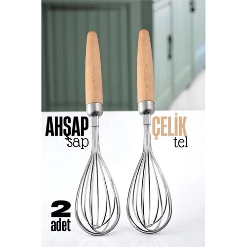 Modacar Ahşap Saplı Çelik Çırpıcı - Yumurta Ve Sos Çırpıcı, Mutfak Çırpıcısı, Çırpma Teli
