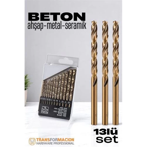 Modacar Beton Matkap Ucu Seti- Çelik Beton Metal Ahşap Matkap 13 Lü Set