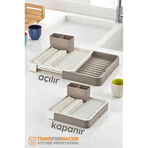 Modacar Açılır-kapanır Bulaşıklık - Bulaşık Durulama Sepeti Tabaklık Bulaşık Kurutmalık Latte