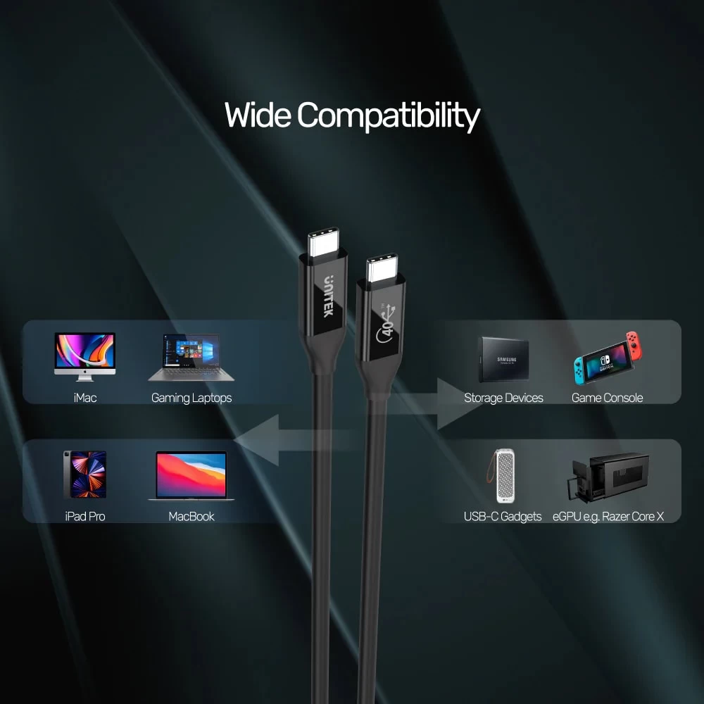 Unitek Usb4 Thunderbolt Kablo 0.8mt 40gbps, 8k&60hz,100w (c14100bk-0.8m)