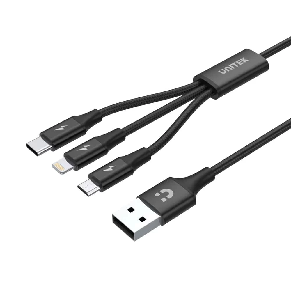 Unitek Usb-a 3in1 Hizli Şarj Kablosu 1.2mt 2.4a Micro Usb, Type-c, Lightning (c14049bk)
