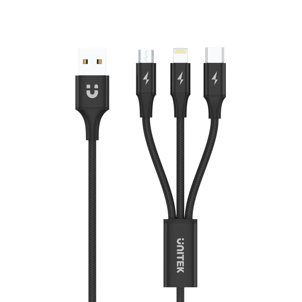 Unitek Usb-a 3in1 Hizli Şarj Kablosu 1.2mt 2.4a Micro Usb, Type-c, Lightning (c14049bk)