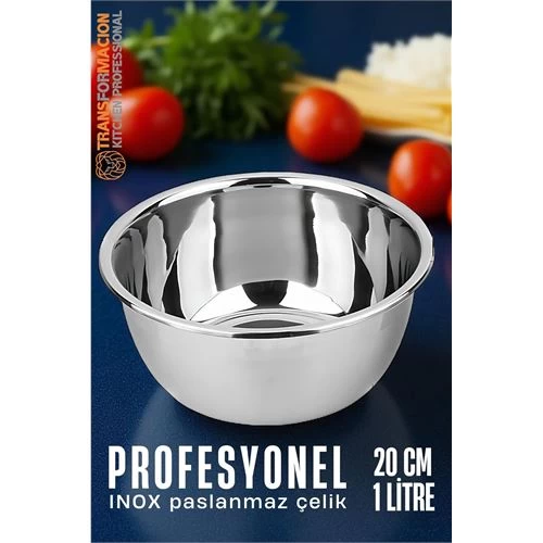 Modacar Inox Kase  - 20 Cm 1 Litre Karıştırma Kabı Profesyonel 304 Paslanmaz Çelik