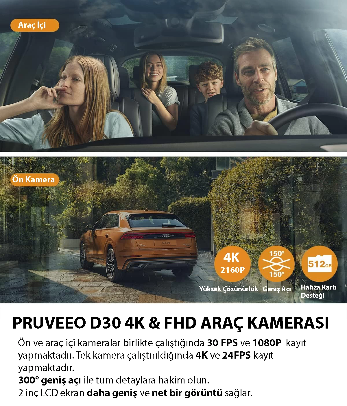 Pruveeo D30 Wi-fi 4k Arac Kamerasi