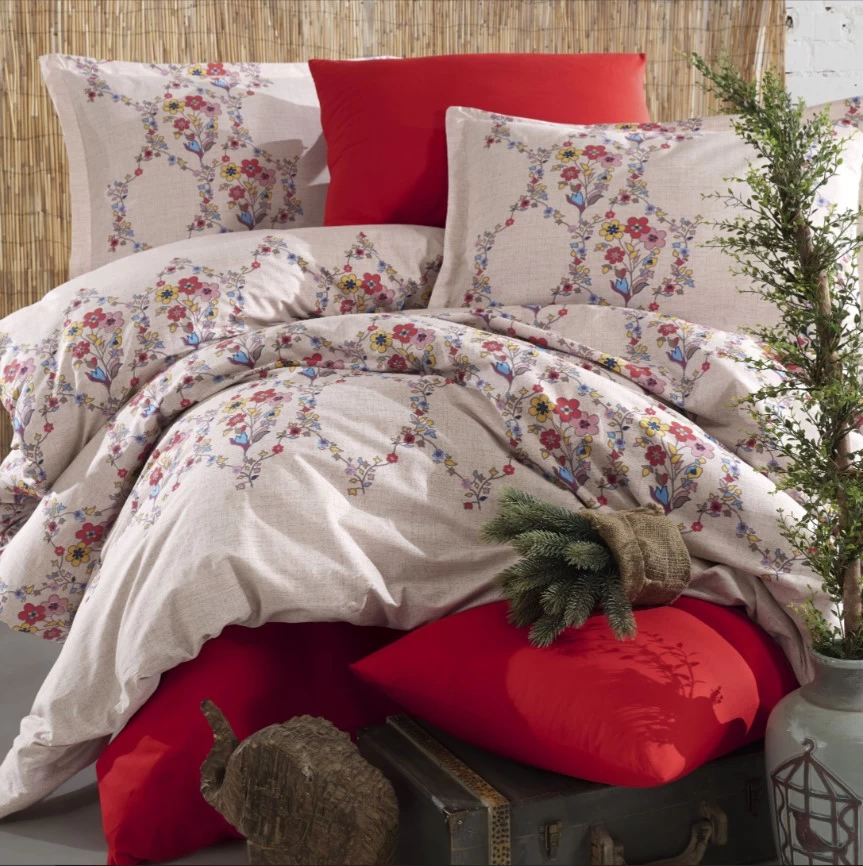 Clasy Ranforce Nevresim Takımı Çift Kişilik Navas V1 Kırmızı