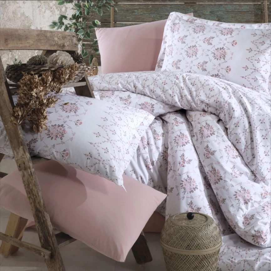 Clasy Ranforce Nevresim Takımı Çift Kişilik Krista V1 Pudra