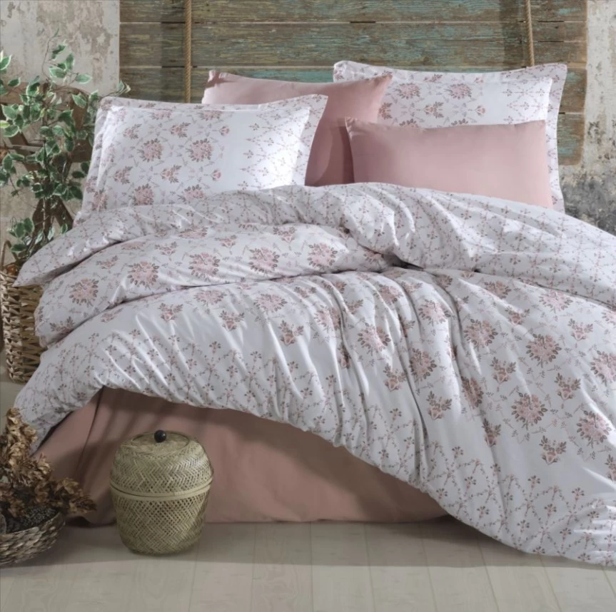 Clasy Ranforce Nevresim Takımı Çift Kişilik Krista V1 Pudra