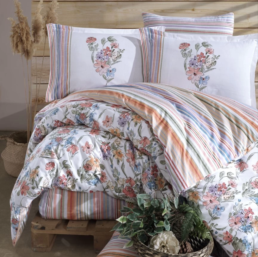 Clasy Ranforce Nevresim Takımı Çift Kişilik Zemi V1 Pudra