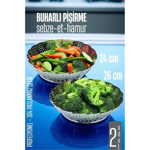 Modacar Sebze Pişirme Sepeti - Buharda Pişirme Haşlama Aparatı 15 Ve 17 Cm 2 Li Set