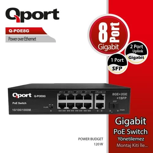 Qport Q-poe8g 8 Port Gigabit + 2 Port Gigabit Upli