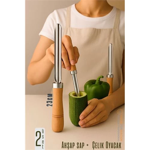 Modacar Oyacak - 2 Lİ Set Dolmalık Kabak Ve Biber Patlıcan Oyacağı 304 Paslanmaz Çelik