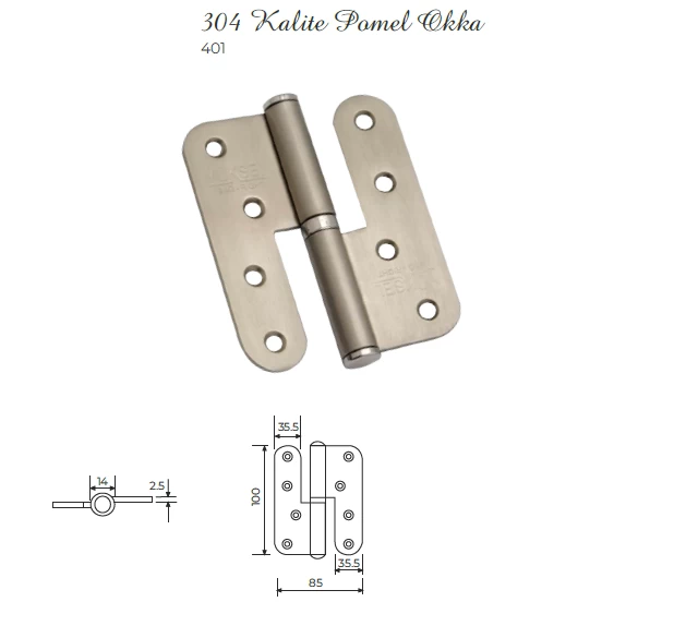 YÜksel 10 Cm Paslanmaz Pomel Okka SaĞ MenteŞe