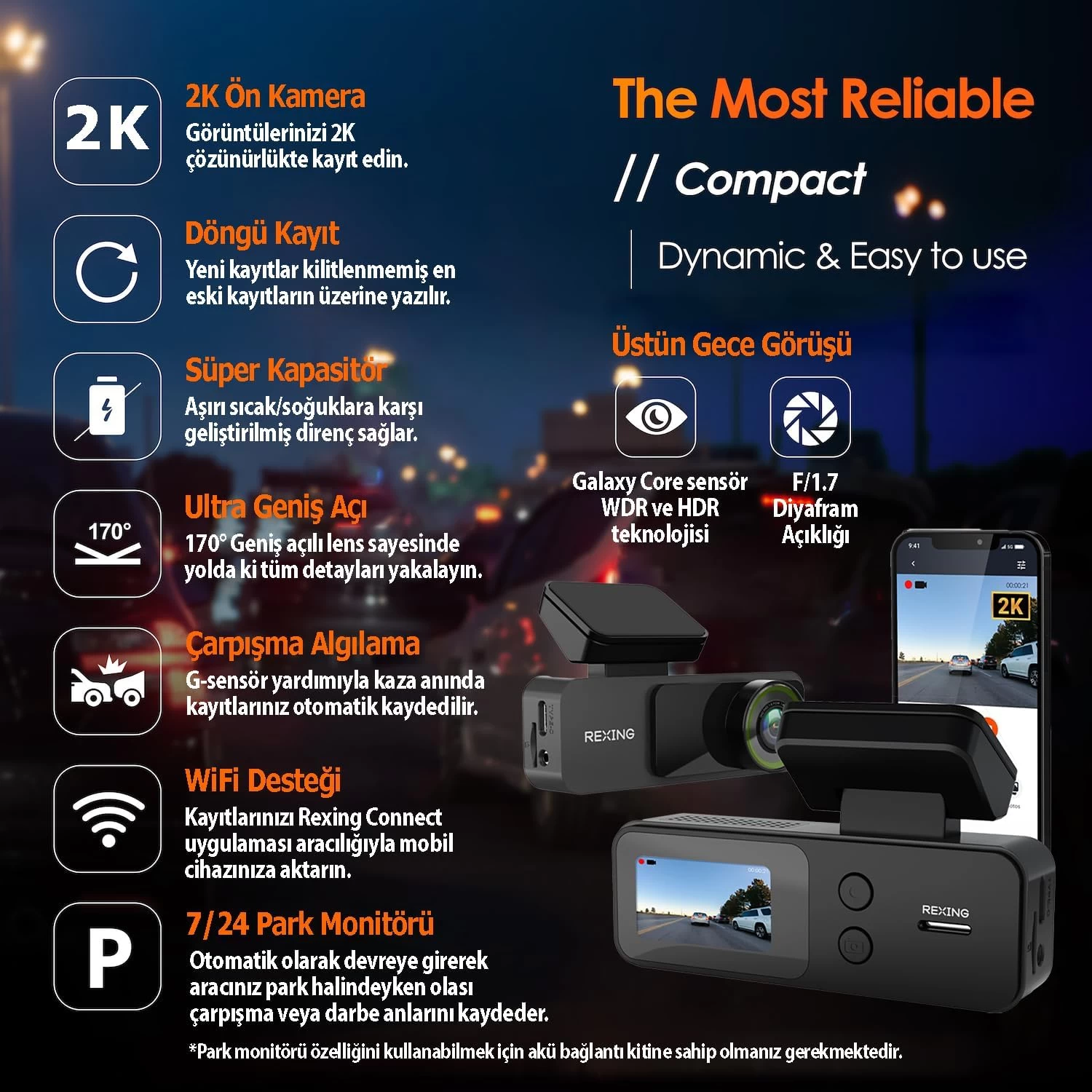 Rexıng V1 Lıte 2k Wıfı Arac Kamerası + 32gb Sd Kar