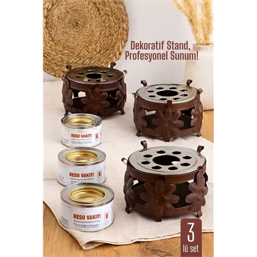 Modacar 3 Lü Set Dekoratif Metal Osmanlı Ocağı Ve Reşo Yakıtı – Isıtmalı Sunum İçin Güvenli Ve Şık Çözüm