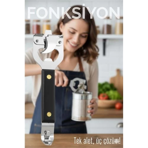 3’ü 1 Arada Konserve Açacağı – Şişe Açacağı Ve Kapak Kaldıracı Paslanmaz Çelik