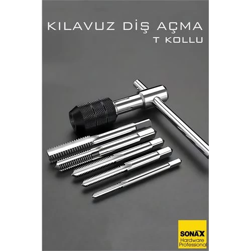 6'lı Diş Açma Kılavuz Seti – T-kollu, Endüstriyel Çelik, M6-m12 Arası Dişli Matkap Ucu