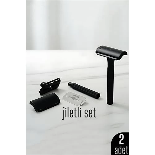 2'li Şık Siyah Plastik Tıraş Aleti – Manuel Tıraş Bıçağı  , Jiletli Ergonomik Saplı