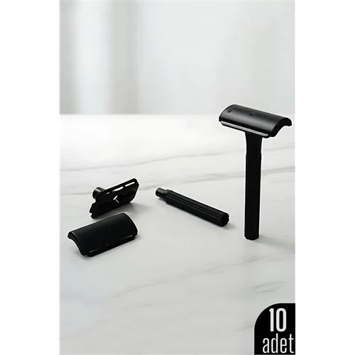 10'lu Şık Siyah Plastik Tıraş Aleti – Manuel Tıraş Bıçağı  , Ergonomik Saplı