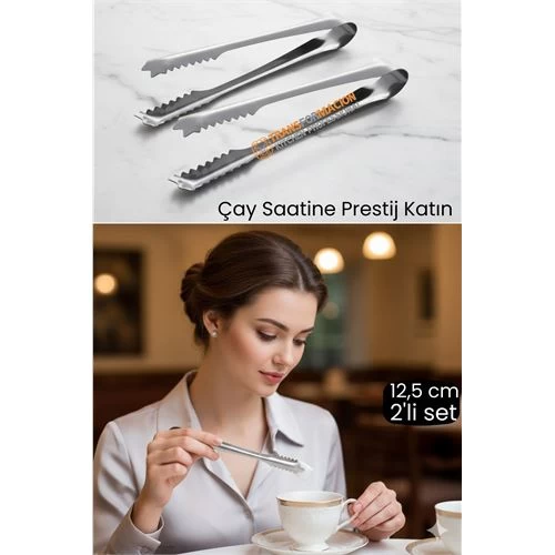 2 'Li Paslanmaz Çelik Şeker Maşası - Profesyonel Sunum Ve Servis Maşası Seti - 12.5 Cm  