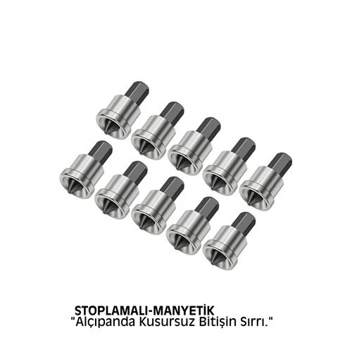 10 Adet Alçıpan Bits Uç Seti - Manyetik Ph2 Krom Çelik 25Mm Vidalama Başlığı 