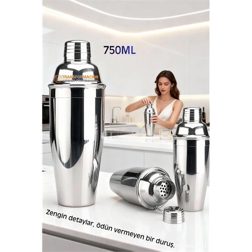750 Ml Inox Shaker - Kokteyl Karıştırma Kabı  Süzgeçli Bar Shaker Paslanmaz Çelik 