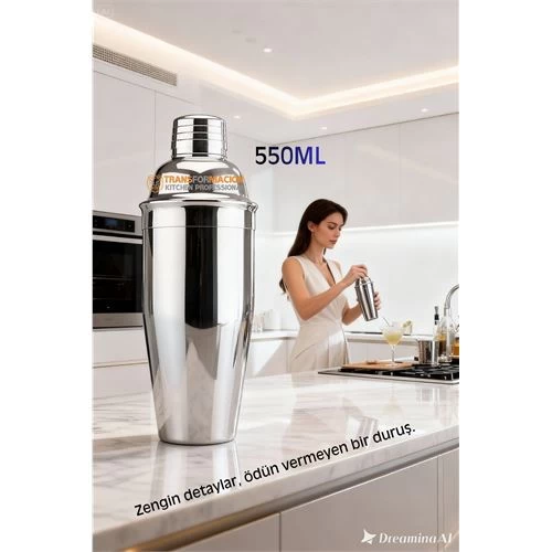 550 Ml Inox Shaker - Kokteyl Karıştırma Kabı  Süzgeçli Bar Shaker Paslanmaz Çelik 