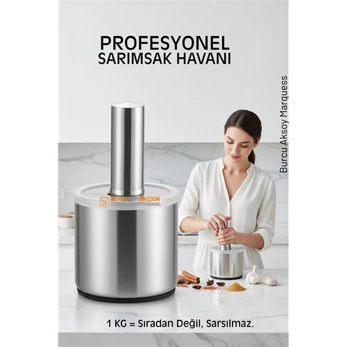 Profesyonel Ezici Sarımsak Havanı Seti -  Mutfak Tipi Baharat Havanı  304 Paslanmaz Çelik 