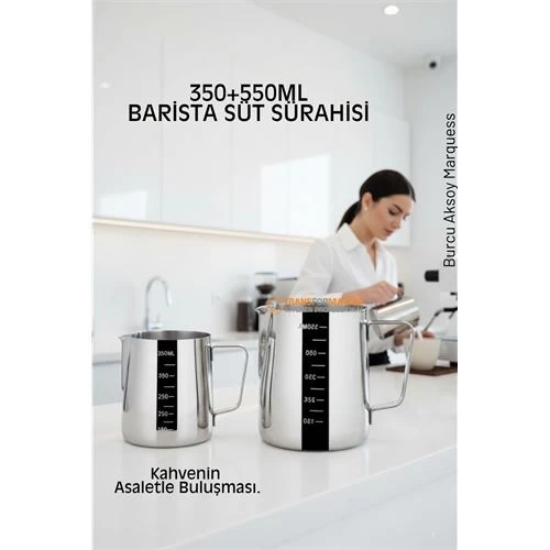 İnox 350Ml-550Ml Barista Süt Sürahisi Seti - Süt Köpürtme Potu -  Paslanmaz Çelik  