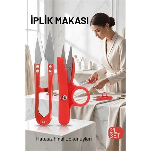 Premium 2’Li Profesyonel İplik Tiftik Makası Seti - Çelik Hassas Nakış Snips