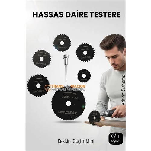 6'Lı Karbür Çelik Mini Daire Testere Seti - Hss Döner Kesici Bıçak Ve Mandren Takımı 