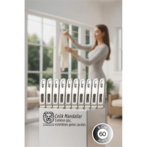 Premium Çelik Mandal Seti - 60'Lı Elite Seri, Endüstriyel Mukavemetli Çamaşır Mandalı 